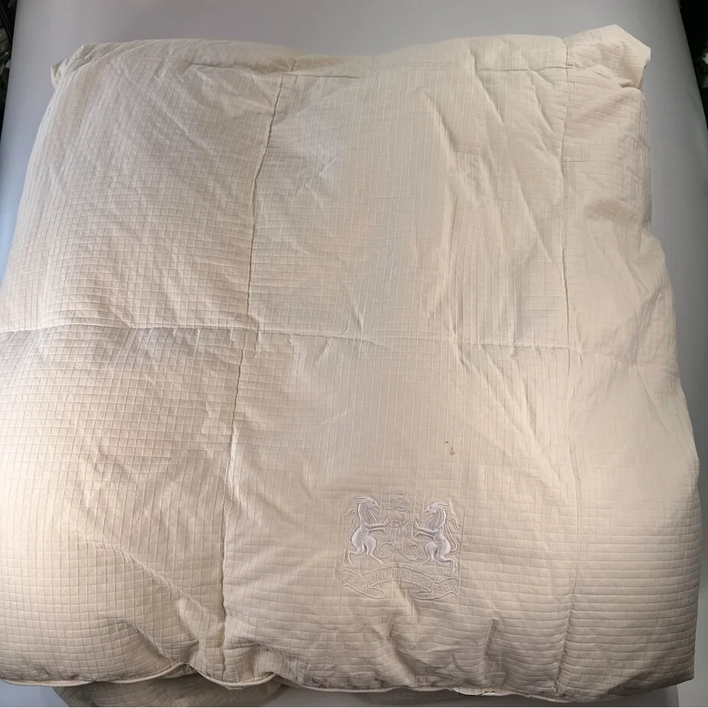 Ralph Lauren Down Comforter Est 1967 Crest Quilted Embroidered Ivory Full Queen